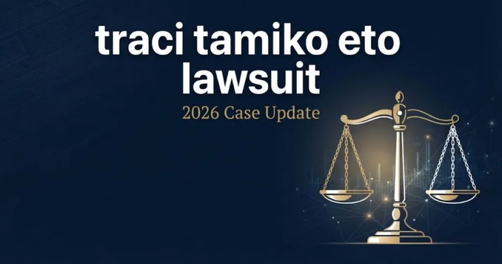 traci tamiko eto lawsuit 2026 case update banner with scales of justice on navy background