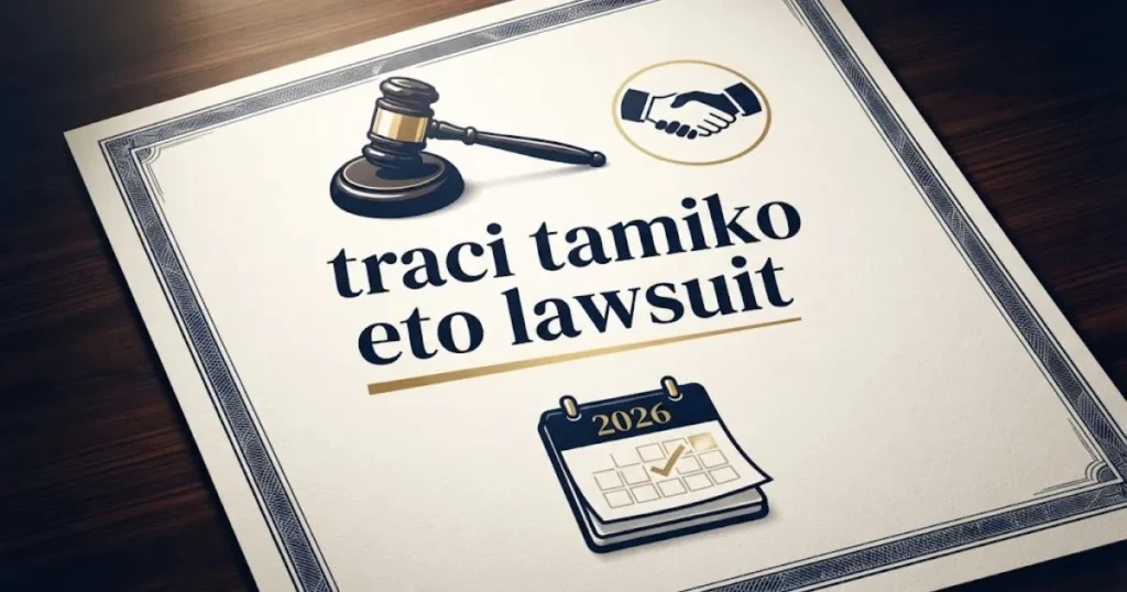 traci tamiko eto lawsuit settlement and eligibility visual with gavel and calendar icons