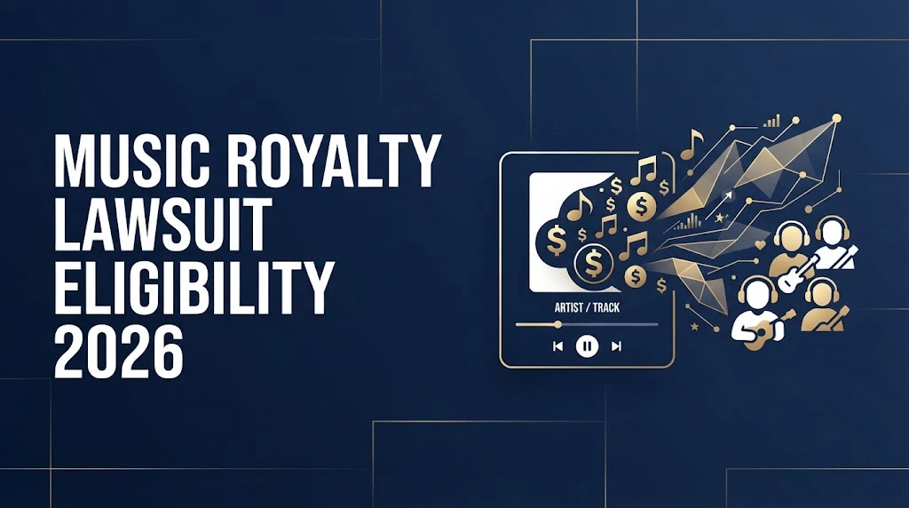 Music lawsuit Olson Olson and Howard royalty eligibility graphic with streaming and compensation icons