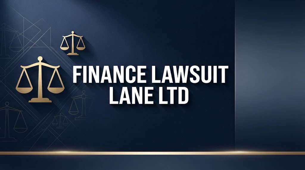 Finance lawsuit Lane Ltd hero banner with legal scales icon on navy background