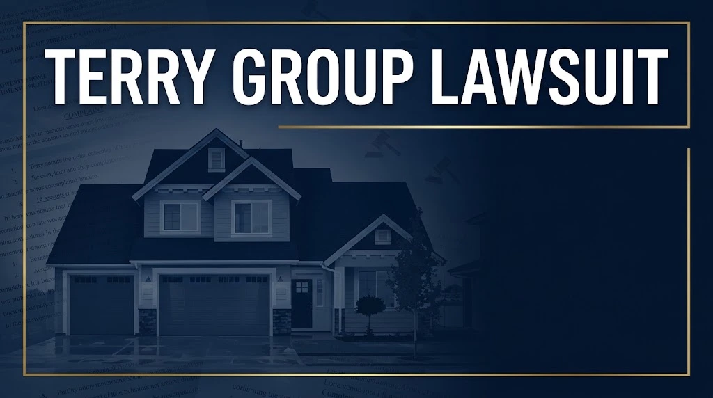 Terry Group Lawsuit hero banner with navy blue legal theme and gold accents