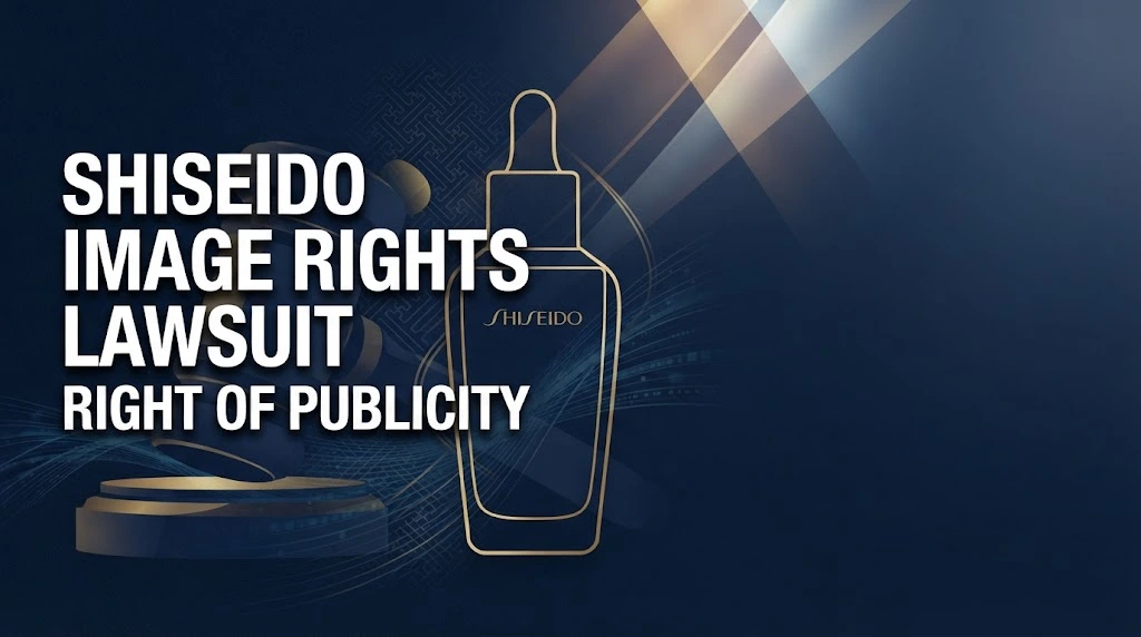 shiseido image rights lawsuit right of publicity hero banner with legal gavel and cosmetics imagery