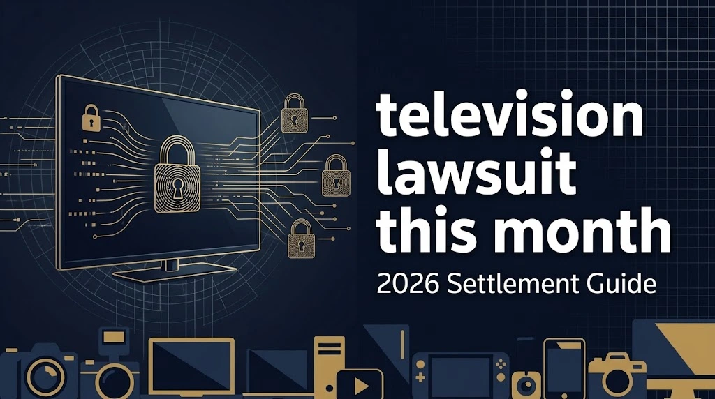 television lawsuit this month 2026 settlement guide graphic with smart TV data privacy visual