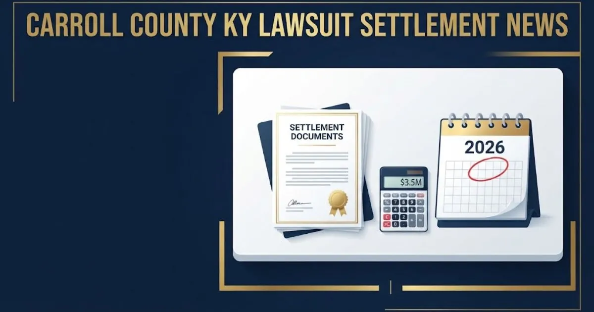 Cerro Gordo County lawsuit settlement 5M+ hero banner with courthouse silhouette and legal symbols in navy and gold