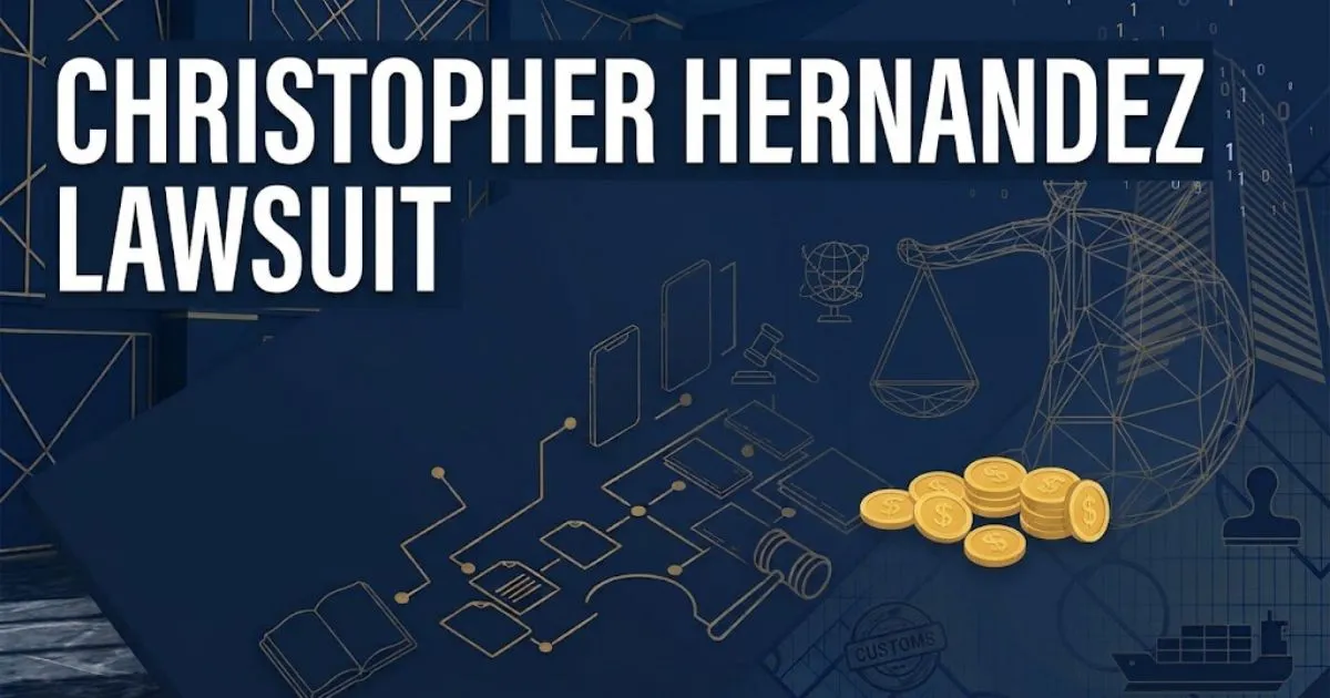 Christopher Hernandez Lawsuit hero banner with legal symbols and gold accents on navy background