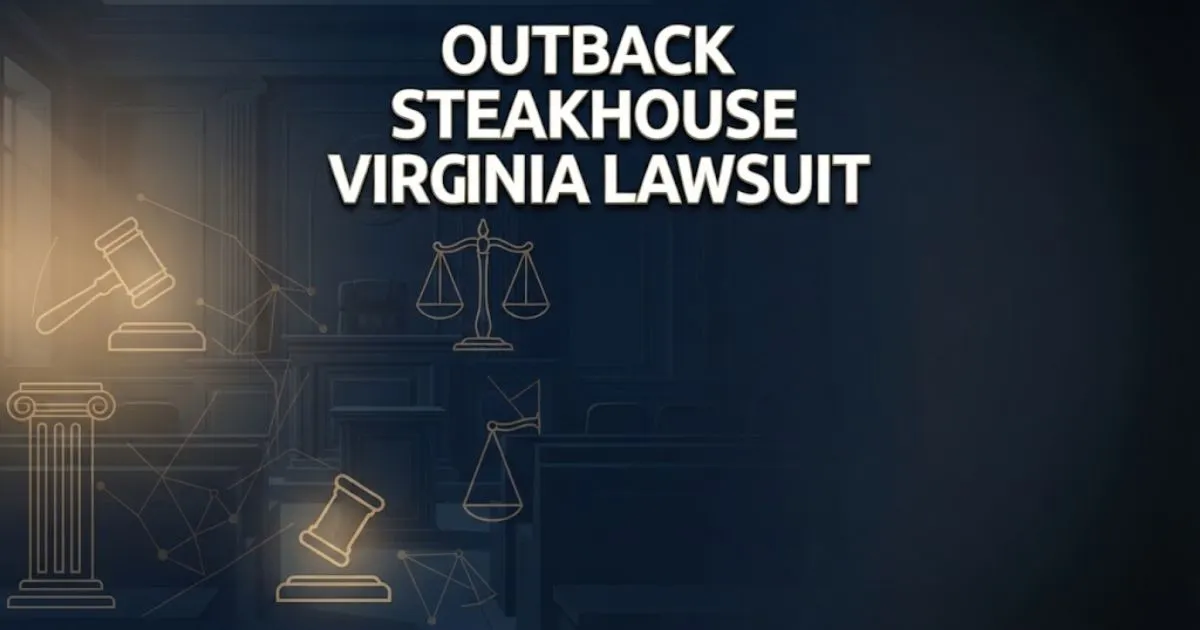 Editorial banner for outback steakhouse virginia lawsuit with gavel and scales of justice on navy background