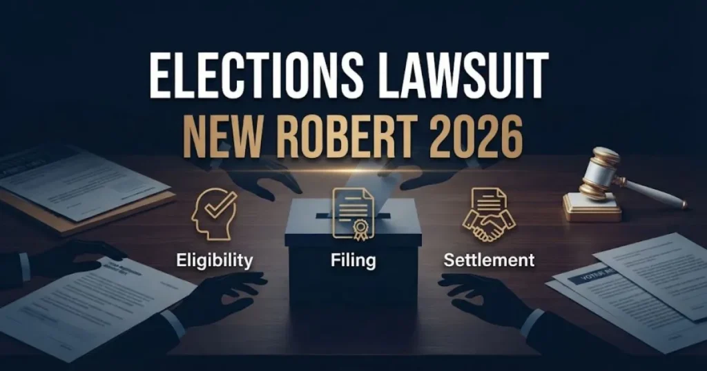 Elections lawsuit new Robert 2026 supporting graphic with ballot icons and eligibility symbols on navy background