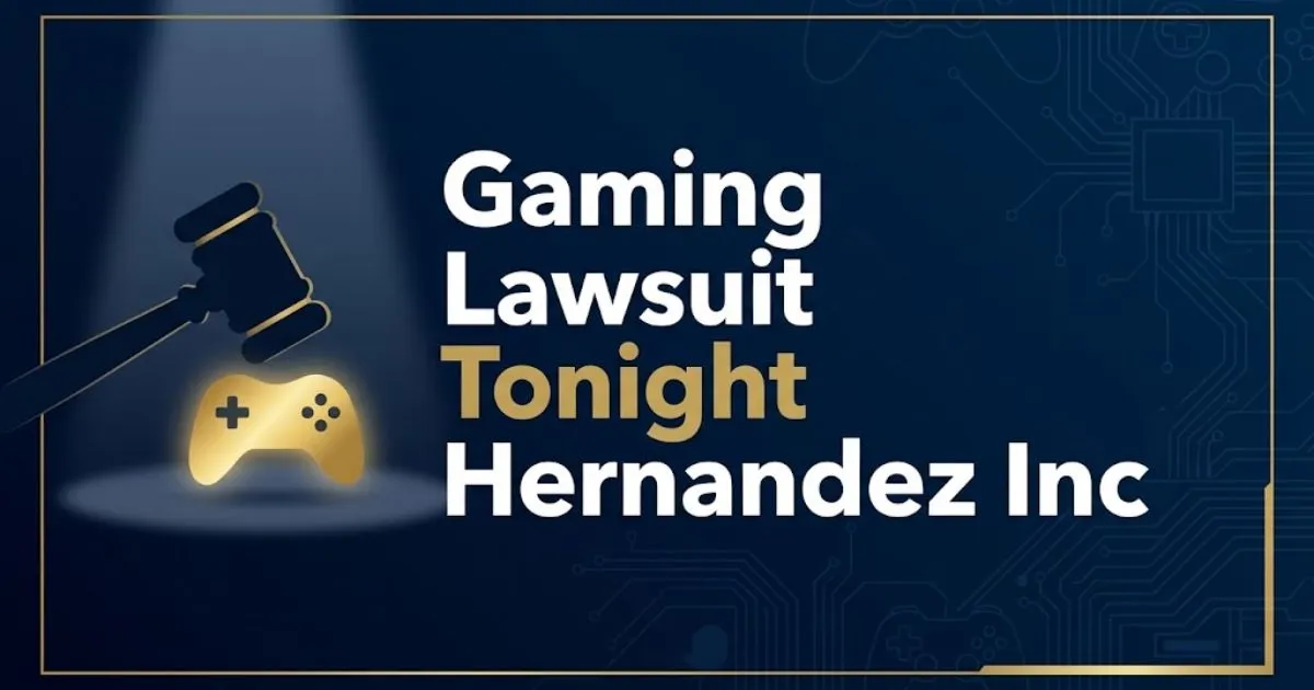 Gaming lawsuit Hernandez Inc Tonight hero banner with gavel and game controller on navy background