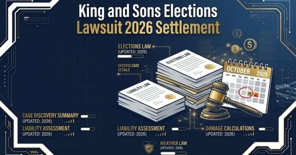 King and Sons elections lawsuit 2026 settlement graphic with legal documents gavel and deadline calendar