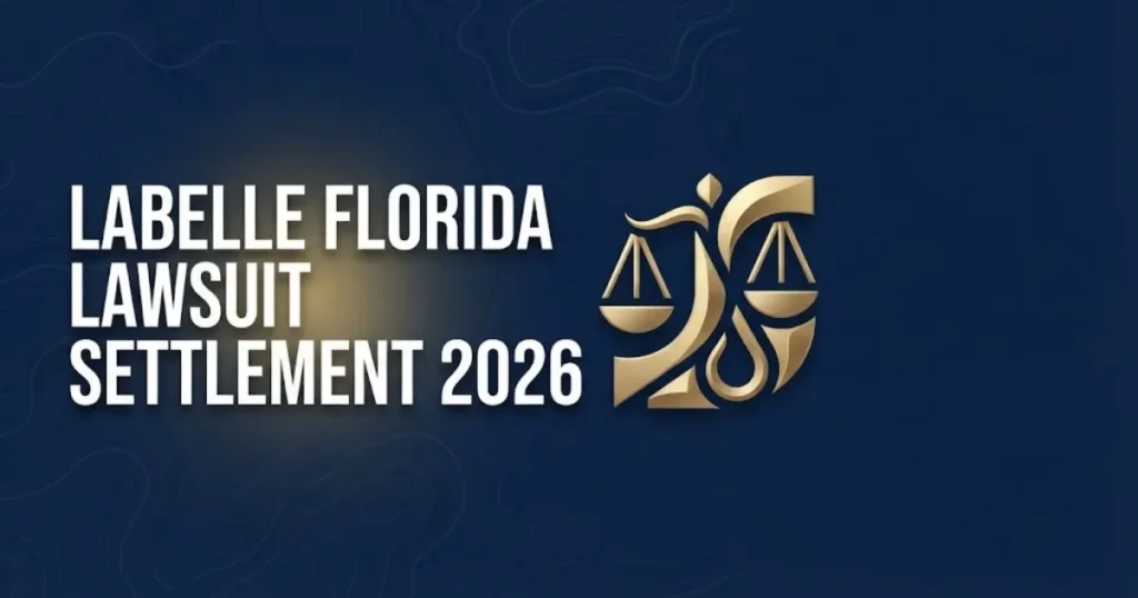LaBelle Florida lawsuit settlement 2026 hero banner with legal and water contamination theme in navy and gold
