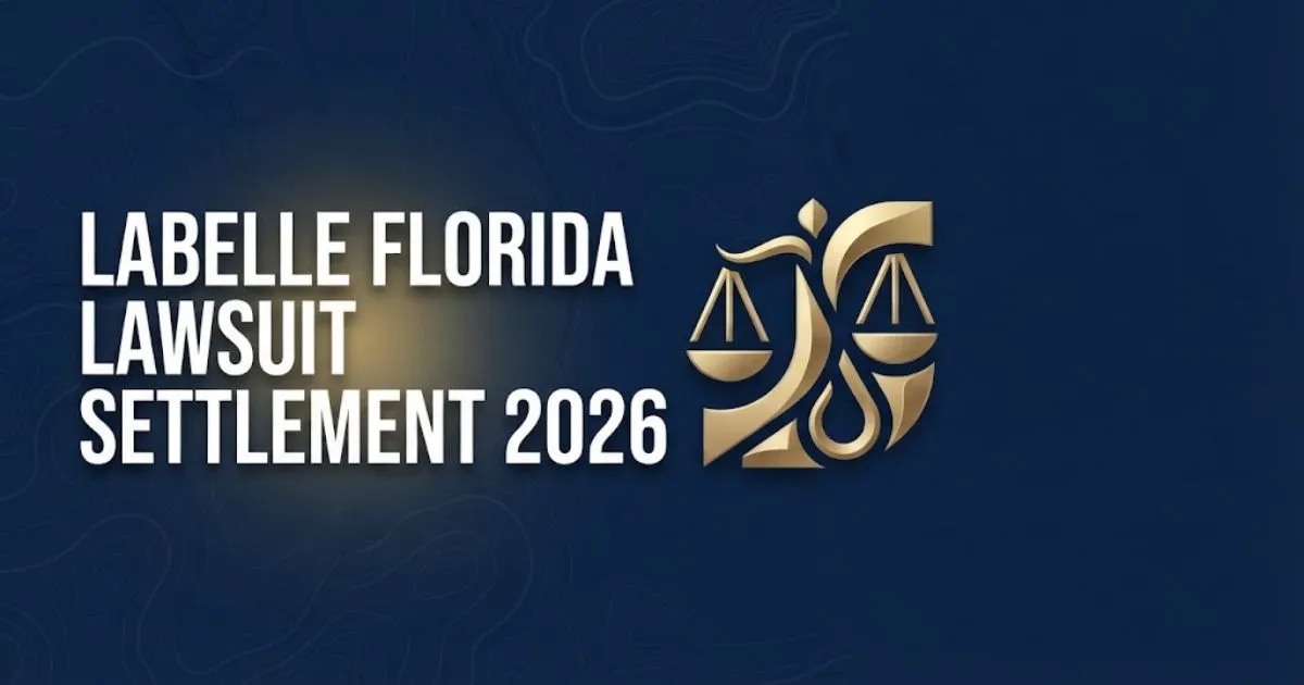 LaBelle Florida lawsuit settlement 2026 hero banner with legal and water contamination theme in navy and gold