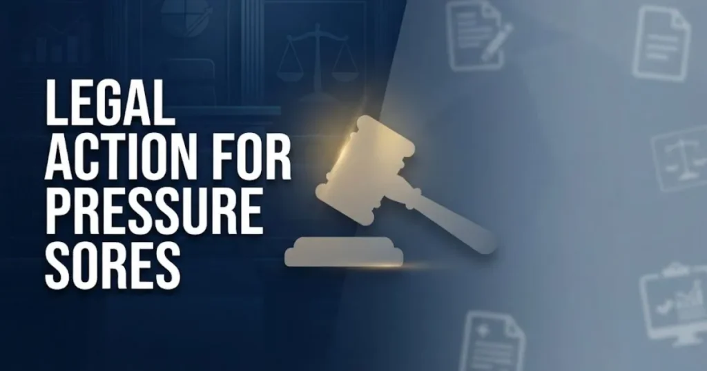 Legal action for pressure sores hero banner with courtroom theme and navy gold design