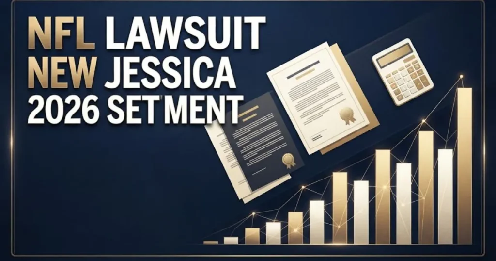 NFL lawsuit new jessica 2026 settlement graphic with legal documents and payout chart illustration