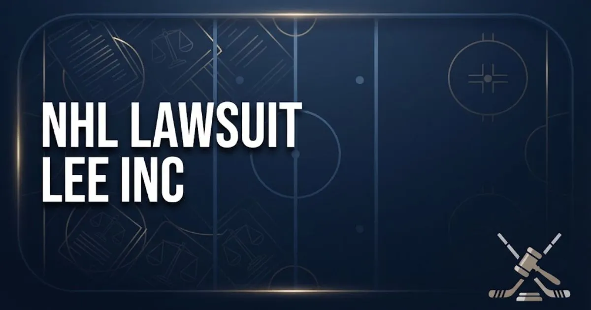 NHL lawsuit Lee Inc hero banner with hockey and legal symbols in navy and gold editorial design