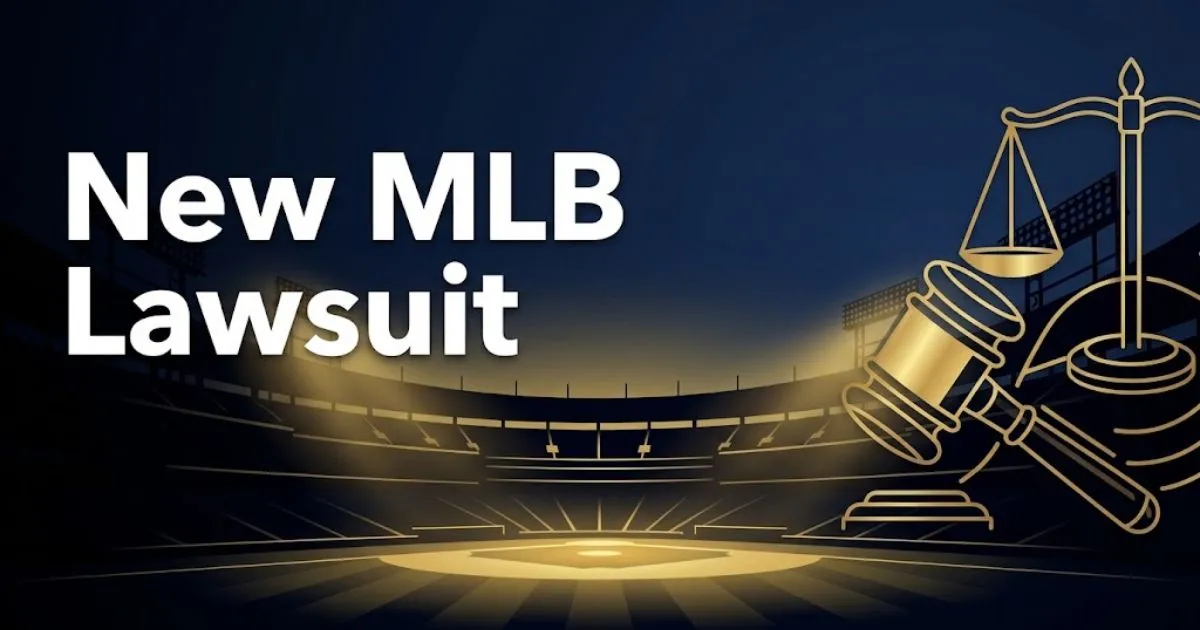 New MLB Lawsuit hero banner with navy stadium silhouette and gold legal symbols