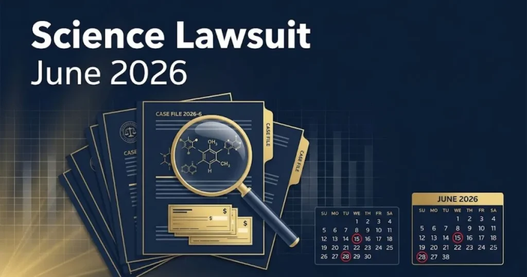 Science lawsuit june 2026 supporting graphic with legal documents and chemical formulas