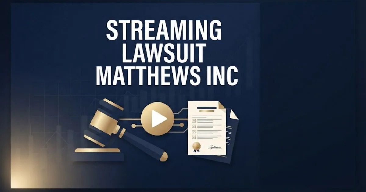 Streaming lawsuit Matthews Inc hero banner with legal gavel and streaming icons on navy background