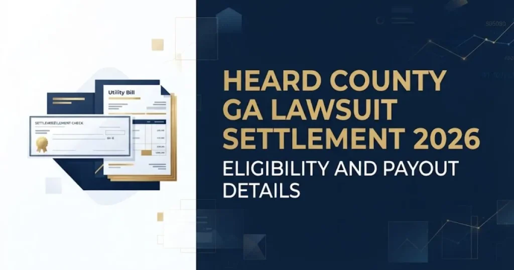 Supporting graphic for heard county ga lawsuit settlement 2026 showing settlement documents and eligibility details in navy and gold