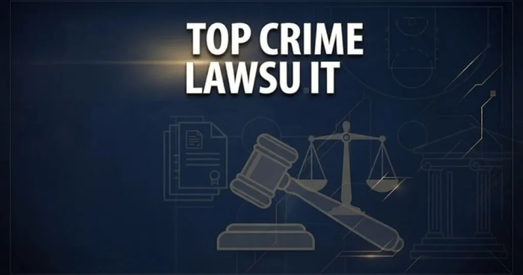 Top crime lawsuit hero banner with gavel and scales of justice on navy background