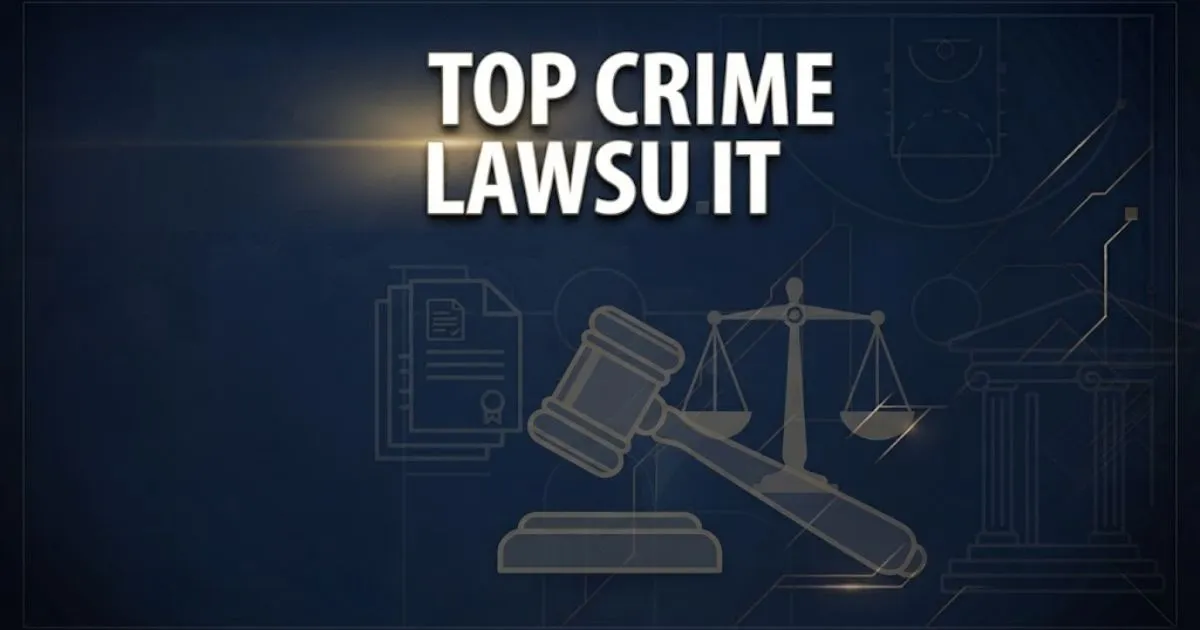 Top crime lawsuit hero banner with gavel and scales of justice on navy background