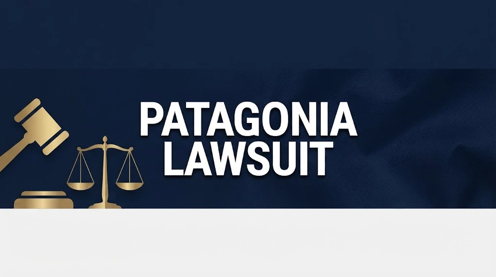 patagonia lawsuit hero banner with legal symbols and navy blue background