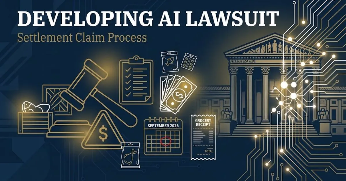 developing ai lawsuit hero banner with courthouse and neural network graphics on navy background
