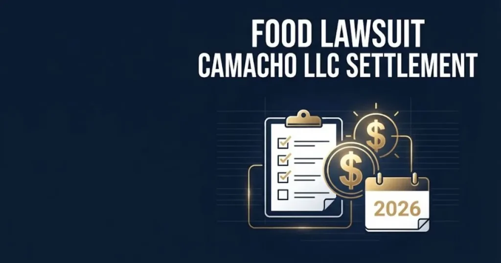 food lawsuit camacho llc settlement graphic with checklist and calendar icons