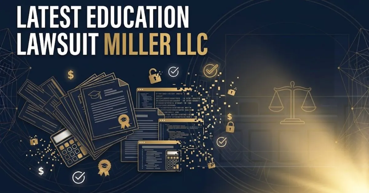 latest education lawsuit miller llc hero banner with graduation caps and data privacy icons on navy background