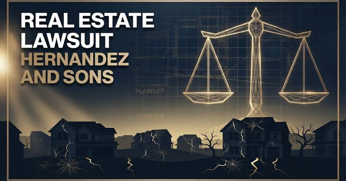 real estate lawsuit hernandez and sons hero banner with housing development and legal scales imagery