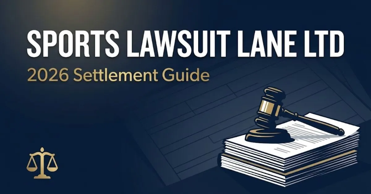 sports lawsuit lane ltd 2026 settlement guide banner with gavel and legal documents on navy background