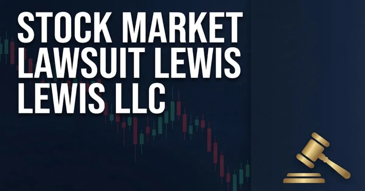 stock market lawsuit lewis llc hero banner with stock chart and gavel on navy background