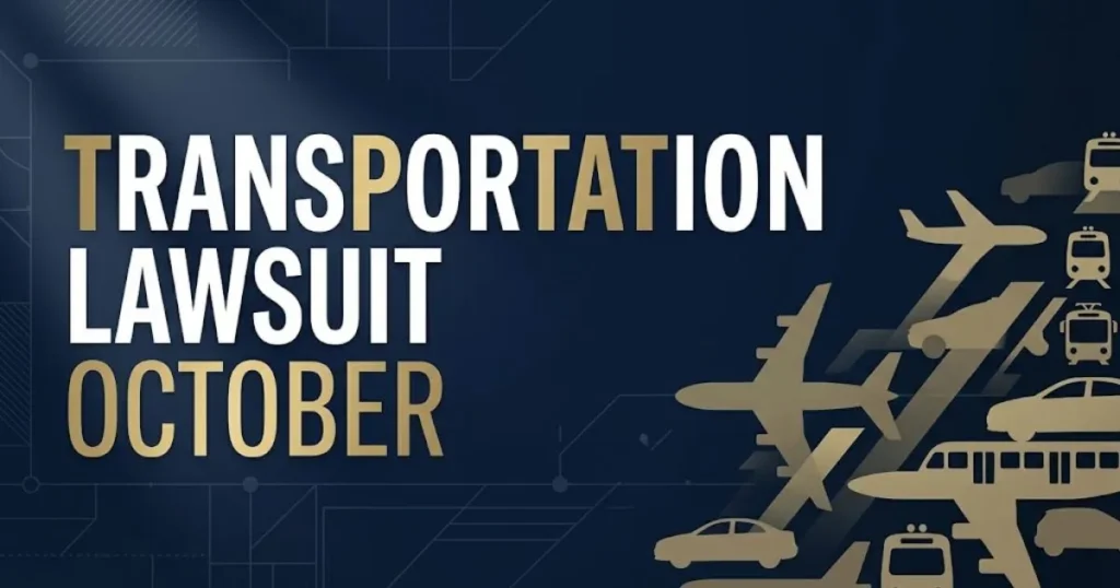 transportation lawsuit october hero banner with legal icons and navy gold design