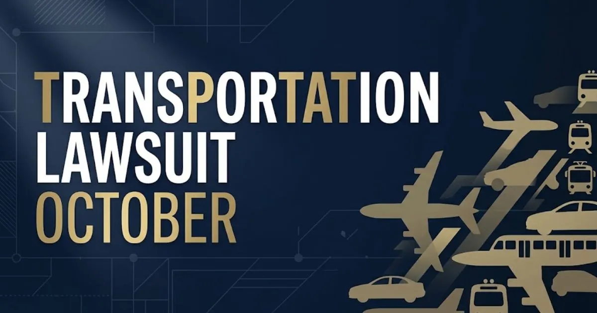 transportation lawsuit october hero banner with legal icons and navy gold design